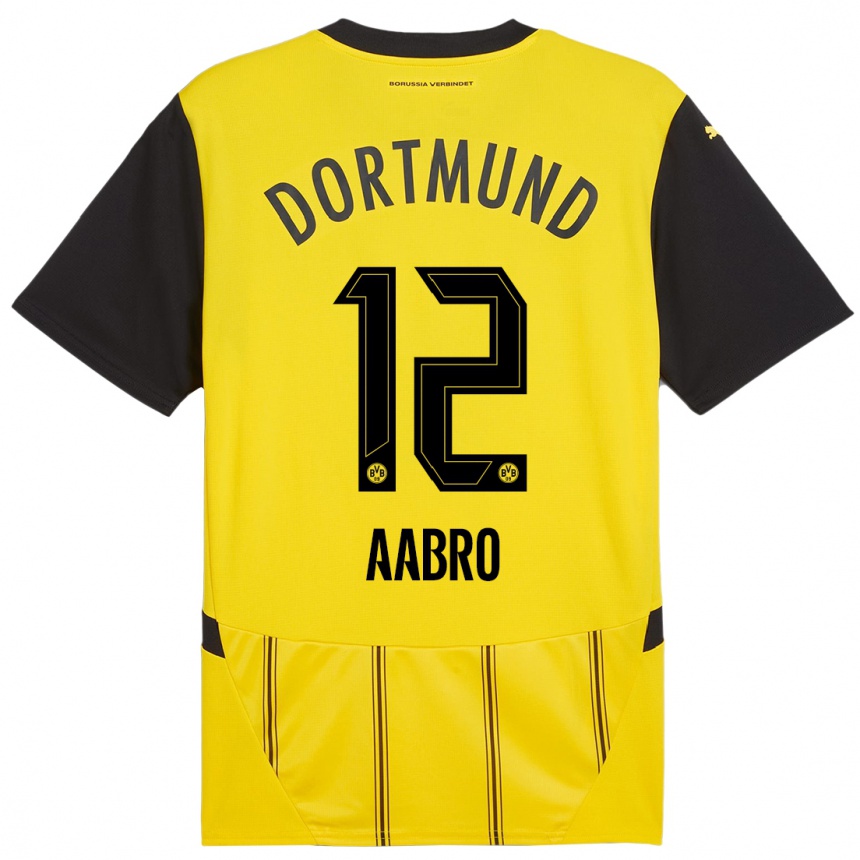 Enfant Football Maillot Gustav Aabro #12 Jaune Noir Tenues Domicile 2024/25