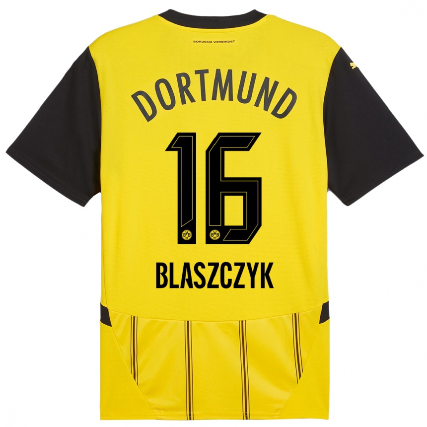 Enfant Football Maillot Oliwer Blaszczyk #16 Jaune Noir Tenues Domicile 2024/25