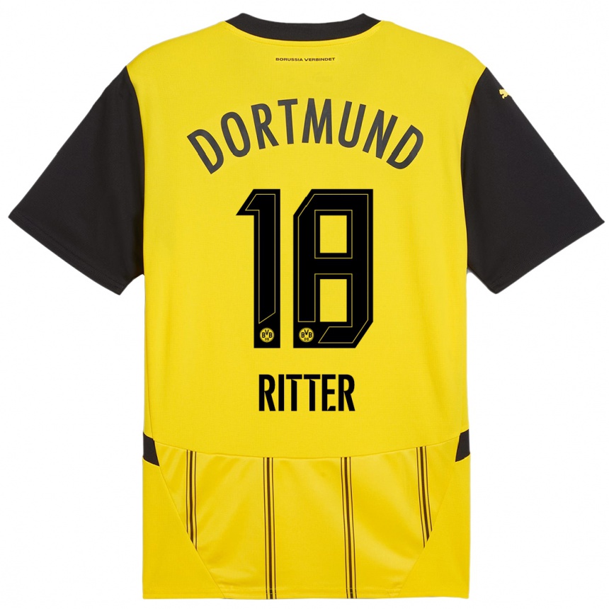 Enfant Football Maillot Roméo Ritter #18 Jaune Noir Tenues Domicile 2024/25