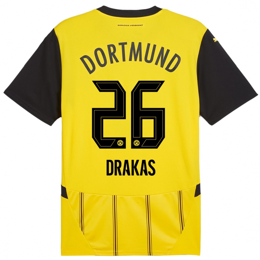 Enfant Football Maillot Babis Drakas #26 Jaune Noir Tenues Domicile 2024/25