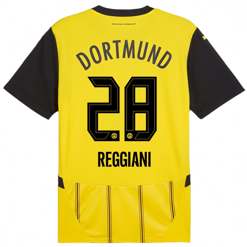 Enfant Football Maillot Luca Reggiani #28 Jaune Noir Tenues Domicile 2024/25