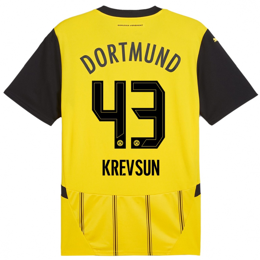 Enfant Football Maillot Danylo Krevsun #43 Jaune Noir Tenues Domicile 2024/25