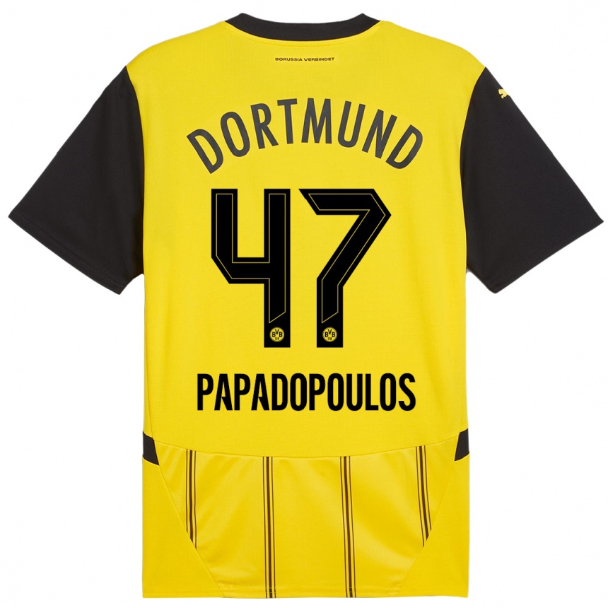 Enfant Football Maillot Antonios Papadopoulos #47 Jaune Noir Tenues Domicile 2024/25