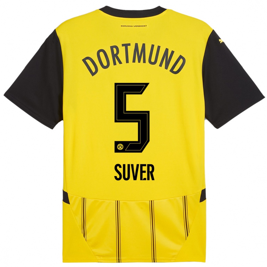 Enfant Football Maillot Mario Suver #5 Jaune Noir Tenues Domicile 2024/25