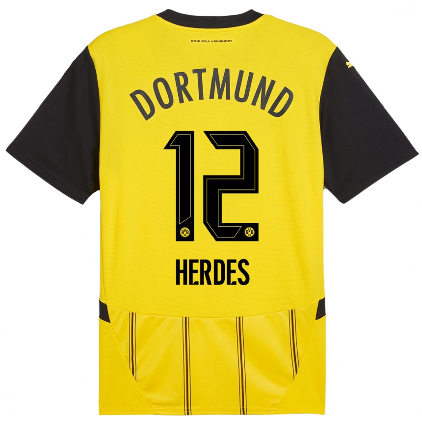 Enfant Football Maillot Leon Herdes #12 Jaune Noir Tenues Domicile 2024/25