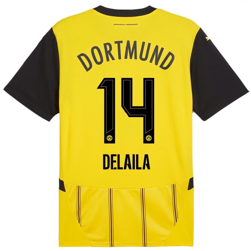 Enfant Football Maillot Amega Delaila #14 Jaune Noir Tenues Domicile 2024/25