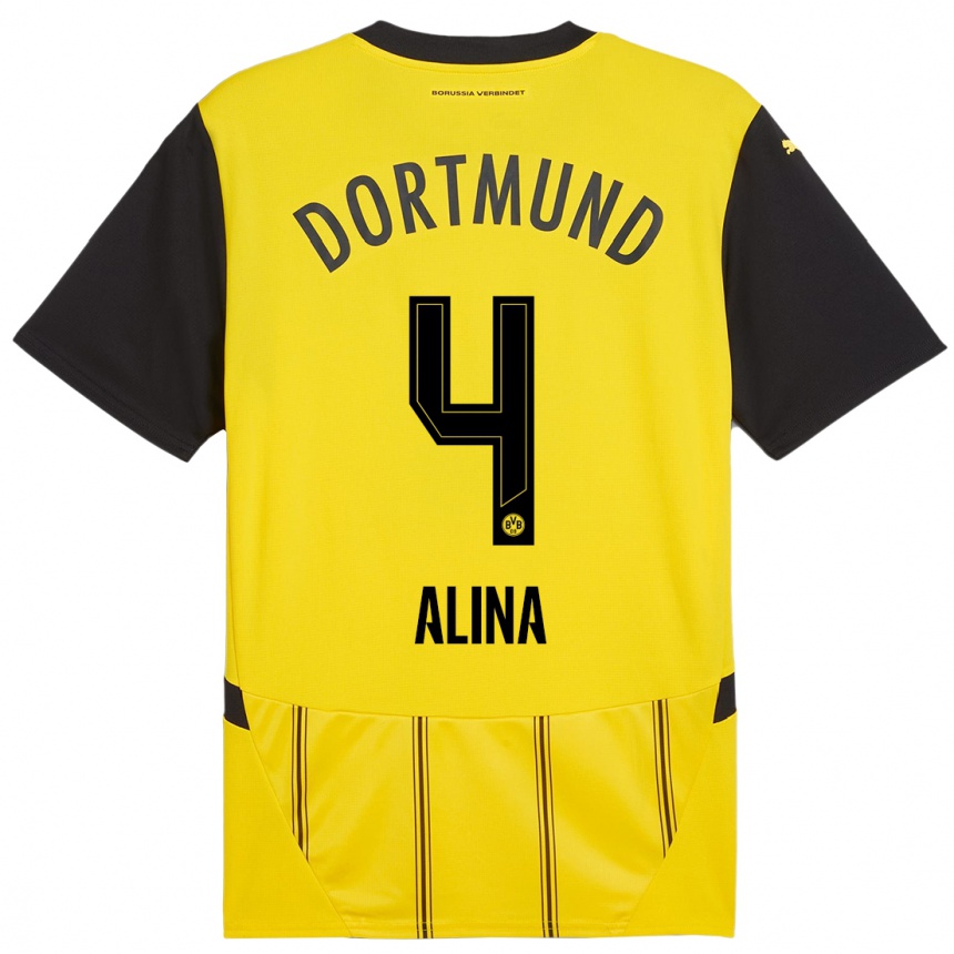 Enfant Football Maillot Grijseels Alina #4 Jaune Noir Tenues Domicile 2024/25