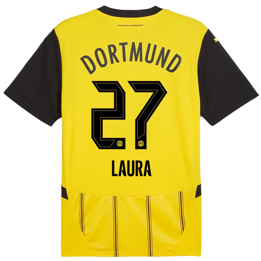 Enfant Football Maillot Van Der Heijden Laura #27 Jaune Noir Tenues Domicile 2024/25