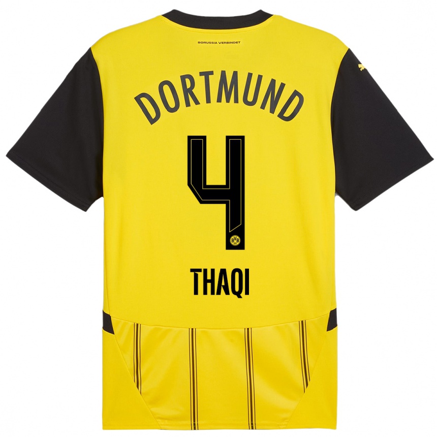 Enfant Football Maillot Albin Thaqi #4 Jaune Noir Tenues Domicile 2024/25