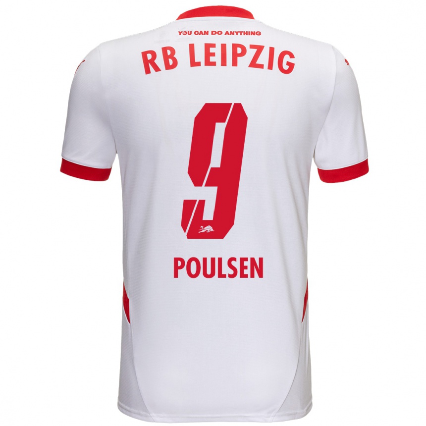 Enfant Football Maillot Yussuf Poulsen #9 Blanc Rouge Tenues Domicile 2024/25