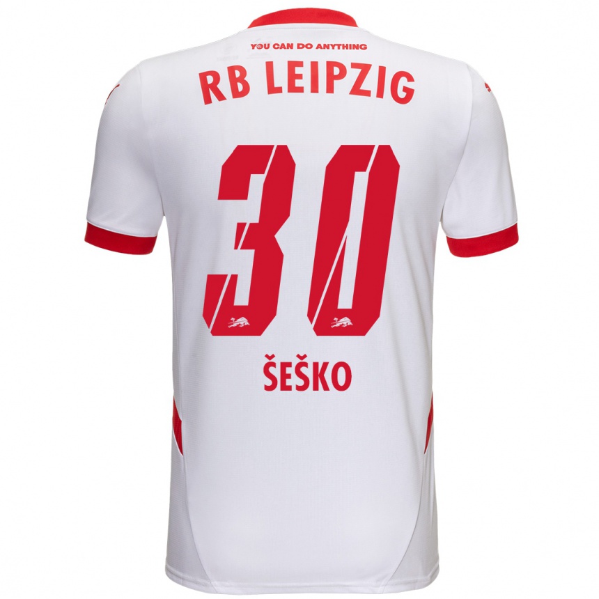 Enfant Football Maillot Benjamin Sesko #30 Blanc Rouge Tenues Domicile 2024/25