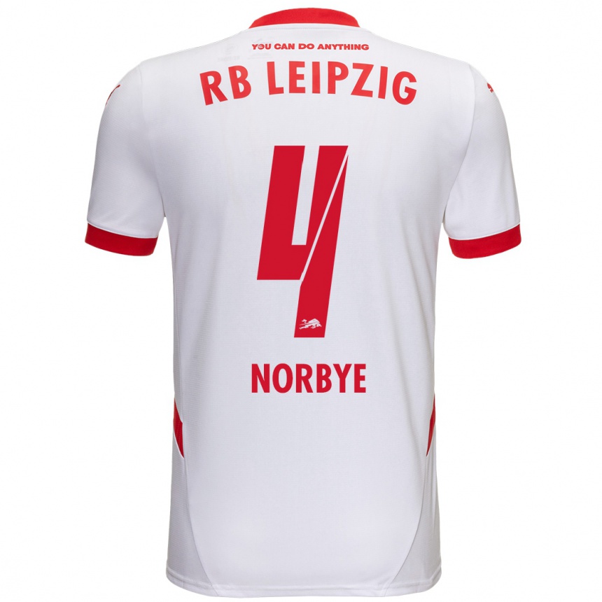 Enfant Football Maillot Jonathan Norbye #4 Blanc Rouge Tenues Domicile 2024/25