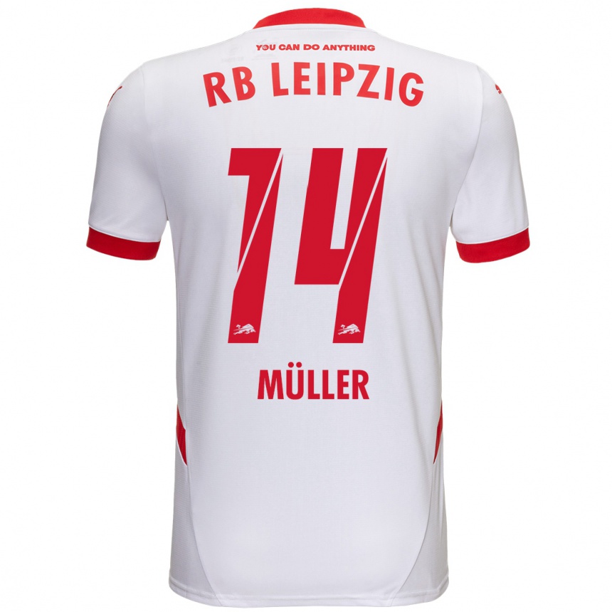 Enfant Football Maillot Hannes Müller #14 Blanc Rouge Tenues Domicile 2024/25