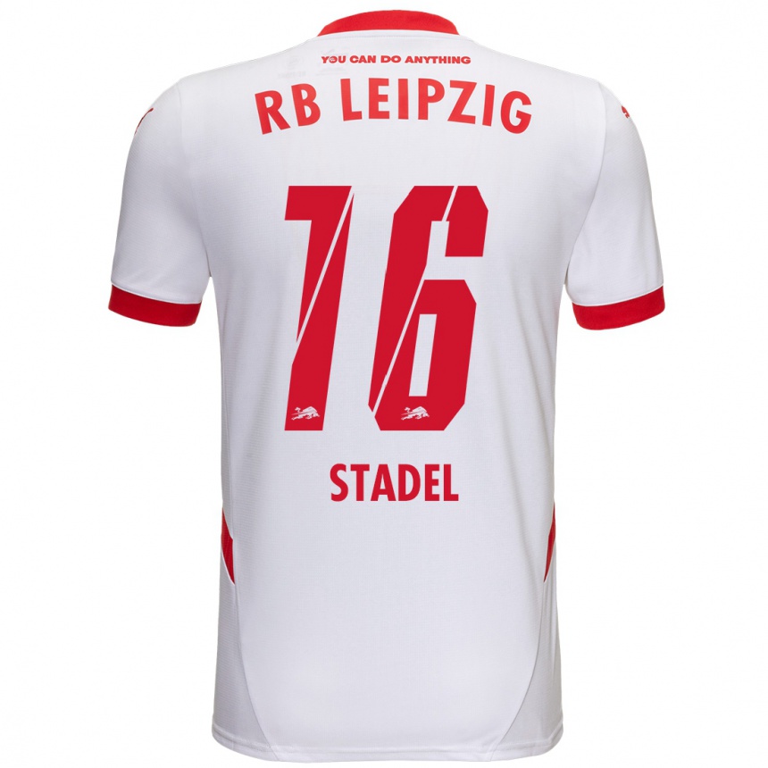 Enfant Football Maillot Maddox Stadel #16 Blanc Rouge Tenues Domicile 2024/25