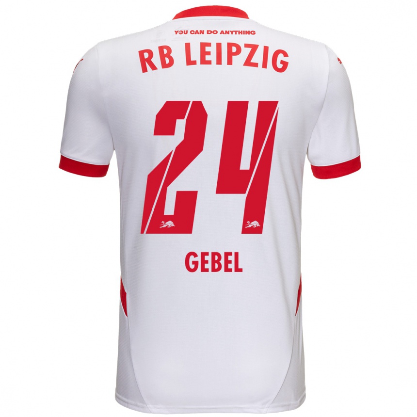 Enfant Football Maillot Viggo Gebel #24 Blanc Rouge Tenues Domicile 2024/25