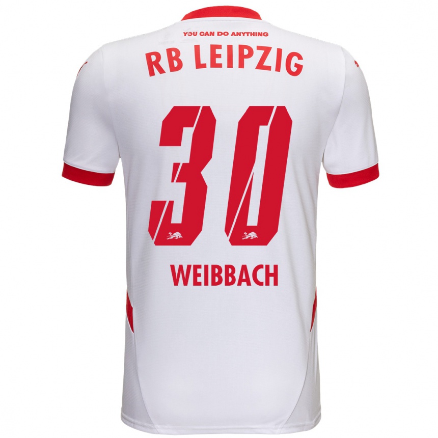 Enfant Football Maillot Noah Weißbach #30 Blanc Rouge Tenues Domicile 2024/25