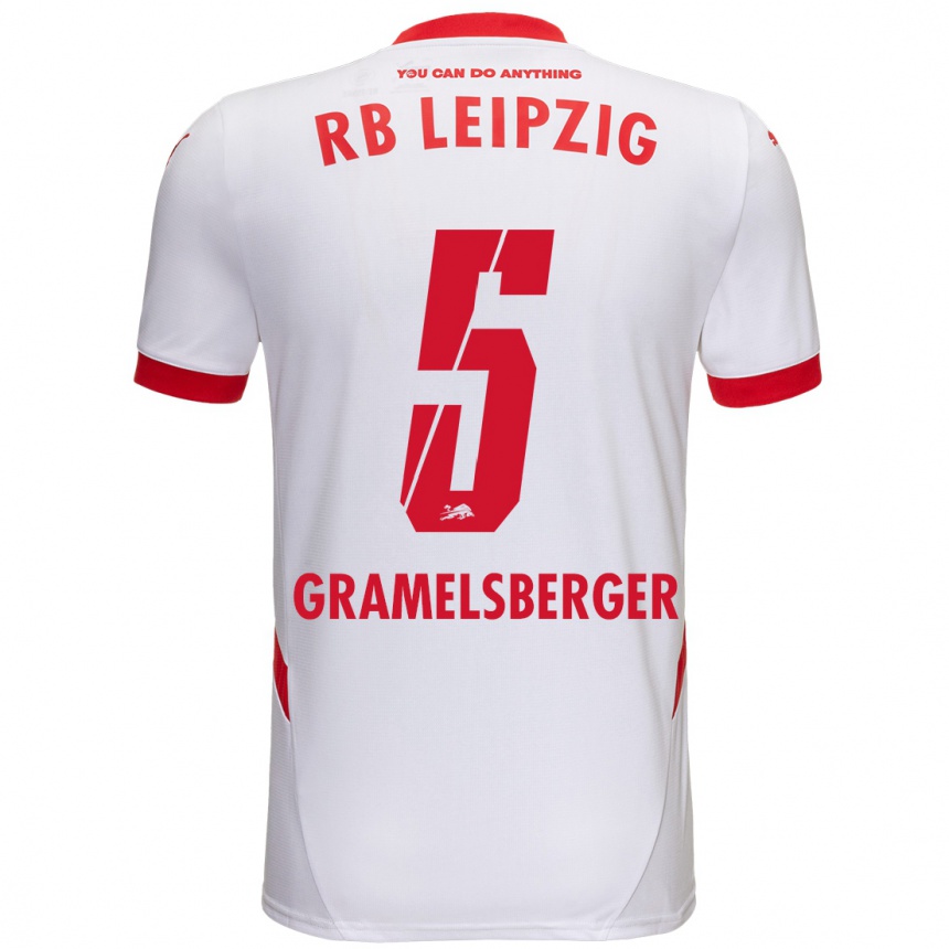 Enfant Football Maillot Lennert Gramelsberger #5 Blanc Rouge Tenues Domicile 2024/25