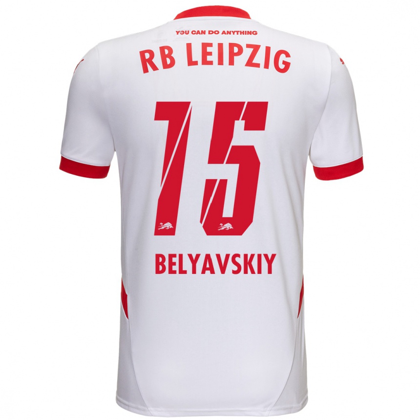 Enfant Football Maillot David Belyavskiy #15 Blanc Rouge Tenues Domicile 2024/25