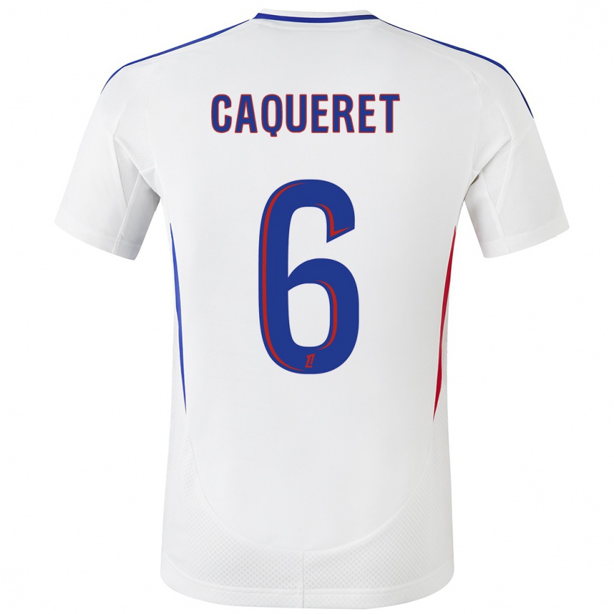 Enfant Football Maillot Maxence Caqueret #6 Blanc Bleu Tenues Domicile 2024/25