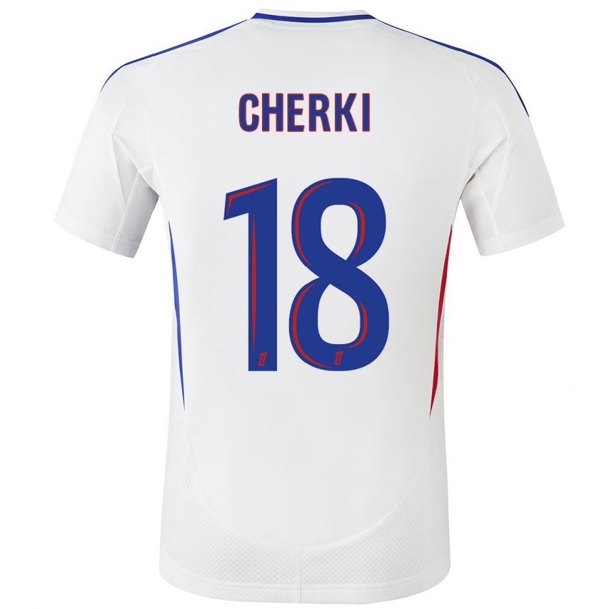 Enfant Football Maillot Rayan Cherki #18 Blanc Bleu Tenues Domicile 2024/25