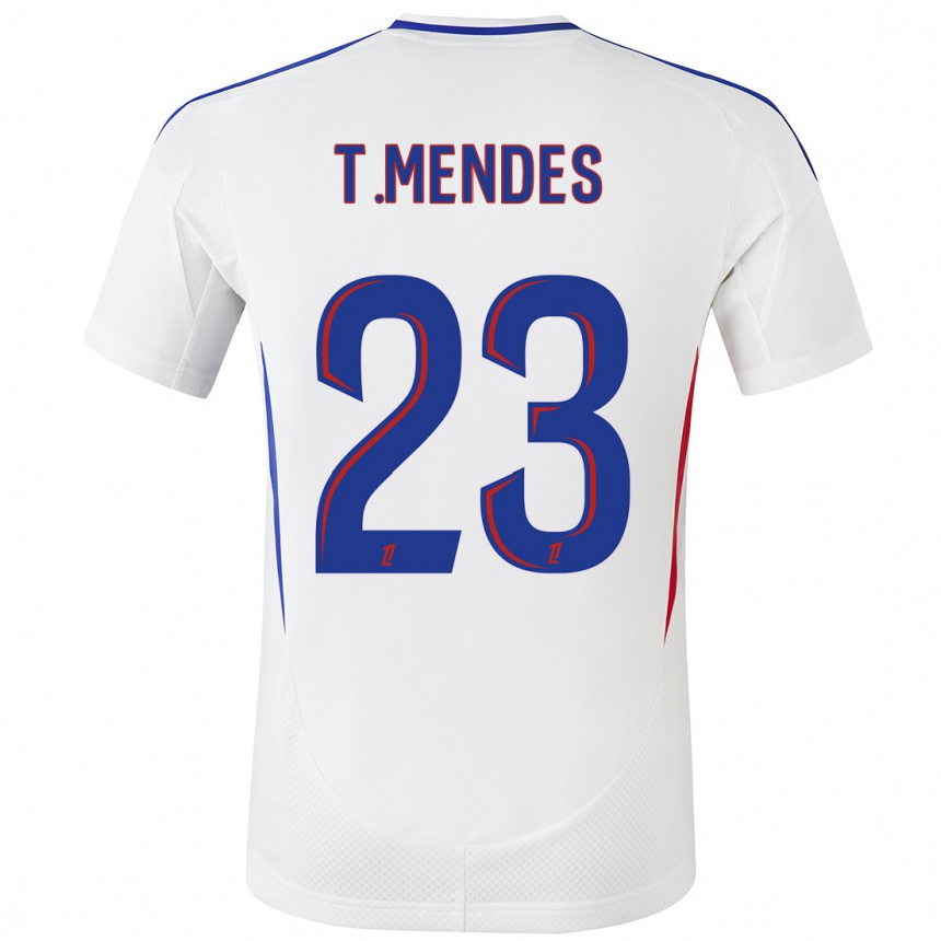 Enfant Football Maillot Thiago Mendes #23 Blanc Bleu Tenues Domicile 2024/25