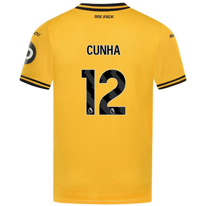 Enfant Football Maillot Matheus Cunha #12 Jaune Tenues Domicile 2024/25