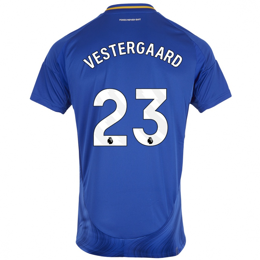 Enfant Football Maillot Jannik Vestergaard #23 Bleu Blanc Tenues Domicile 2024/25