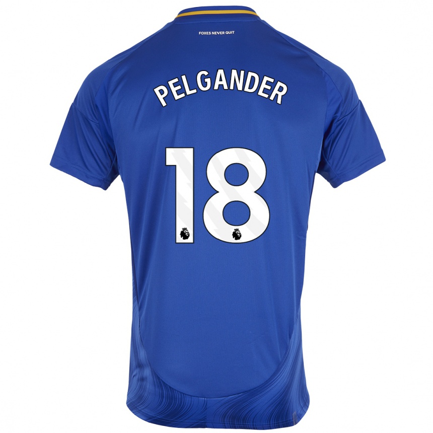 Enfant Football Maillot Emilia Pelgander #18 Bleu Blanc Tenues Domicile 2024/25