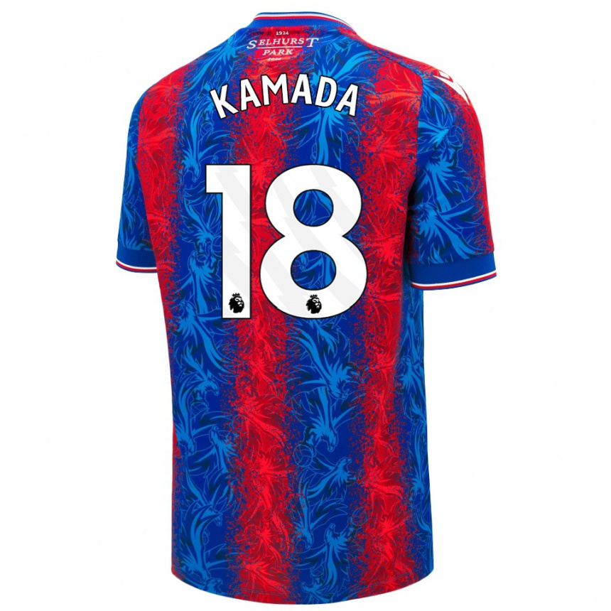 Enfant Football Maillot Daichi Kamada #18 Rayures Rouges Et Bleues Tenues Domicile 2024/25