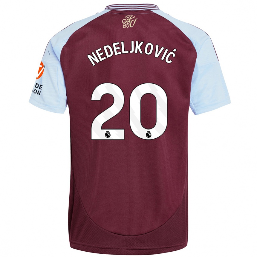 Enfant Football Maillot Kosta Nedeljkovic #20 Bordeaux Bleu Ciel Tenues Domicile 2024/25