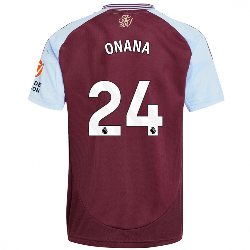 Enfant Football Maillot Amadou Onana #24 Bordeaux Bleu Ciel Tenues Domicile 2024/25