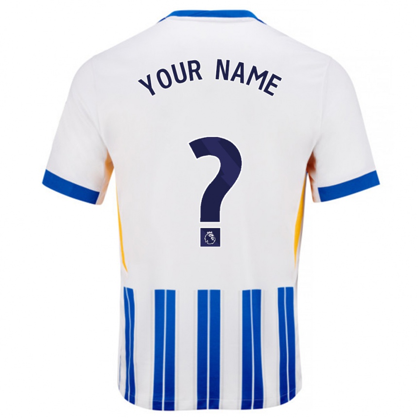 Enfant Football Maillot Votre Nom #0 Blanc Bleu À Rayures Fines Tenues Domicile 2024/25