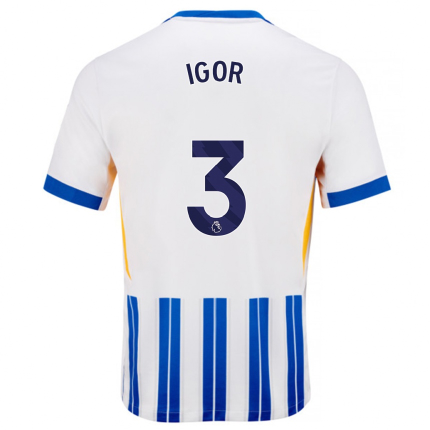 Enfant Football Maillot Igor #3 Blanc Bleu À Rayures Fines Tenues Domicile 2024/25