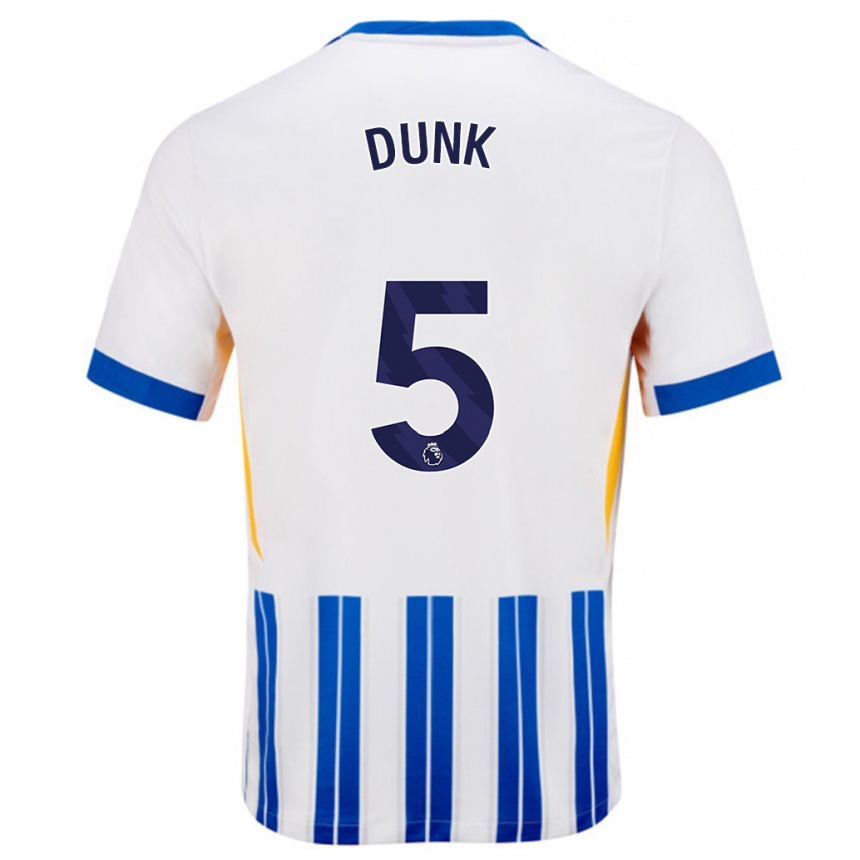 Enfant Football Maillot Lewis Dunk #5 Blanc Bleu À Rayures Fines Tenues Domicile 2024/25