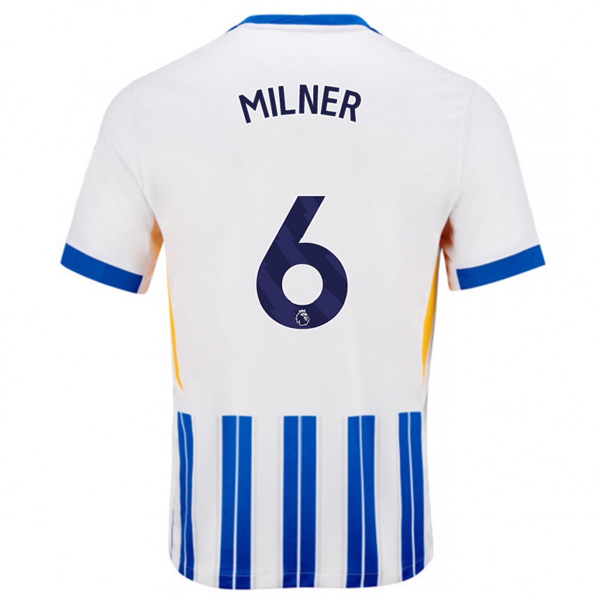 Enfant Football Maillot James Milner #6 Blanc Bleu À Rayures Fines Tenues Domicile 2024/25