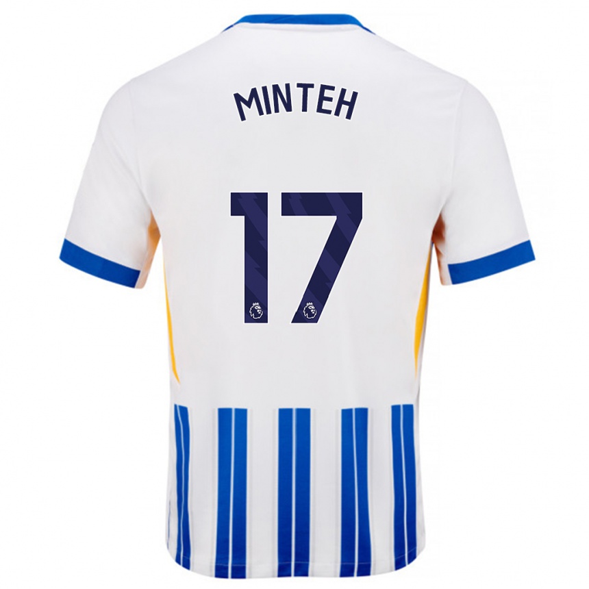 Enfant Football Maillot Yankuba Minteh #17 Blanc Bleu À Rayures Fines Tenues Domicile 2024/25