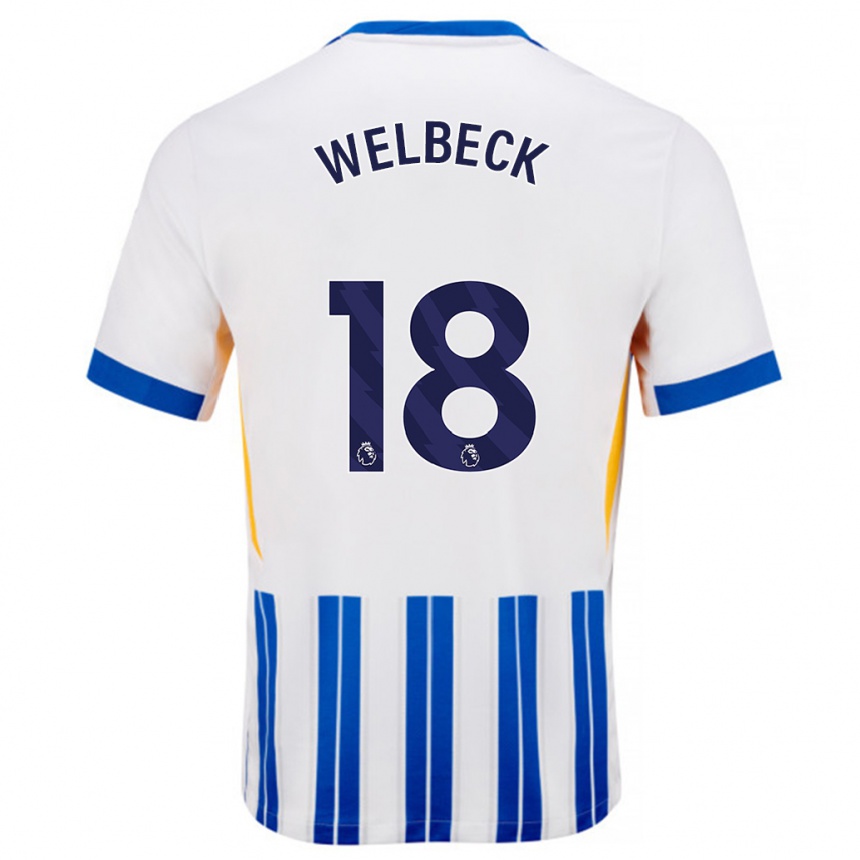 Enfant Football Maillot Danny Welbeck #18 Blanc Bleu À Rayures Fines Tenues Domicile 2024/25