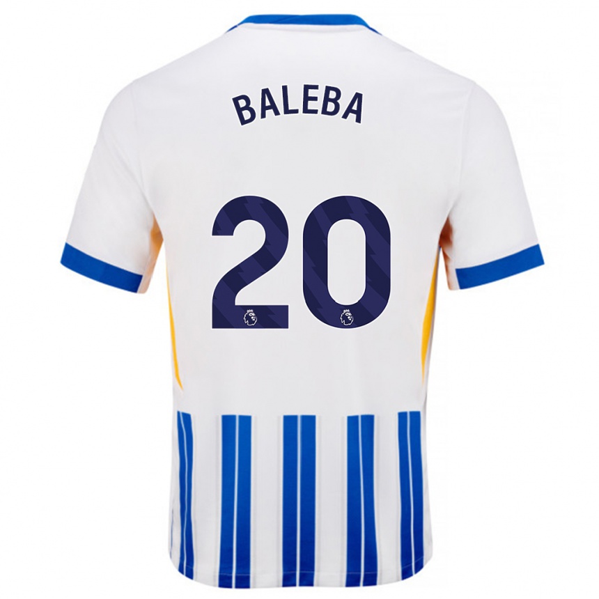 Enfant Football Maillot Carlos Baleba #20 Blanc Bleu À Rayures Fines Tenues Domicile 2024/25