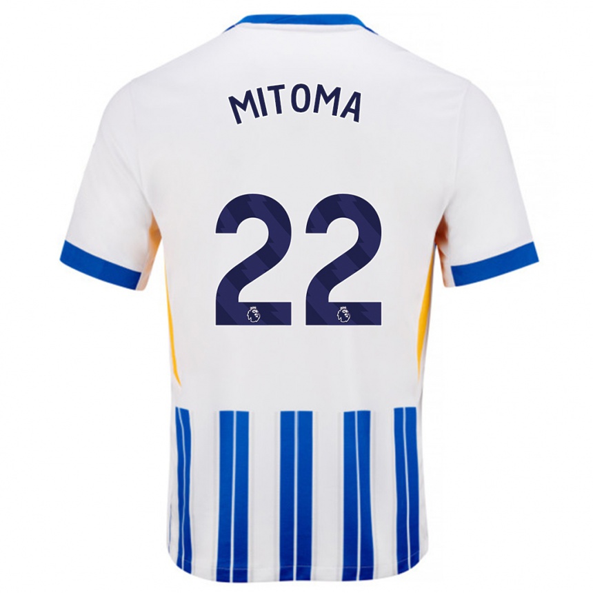 Enfant Football Maillot Kaoru Mitoma #22 Blanc Bleu À Rayures Fines Tenues Domicile 2024/25