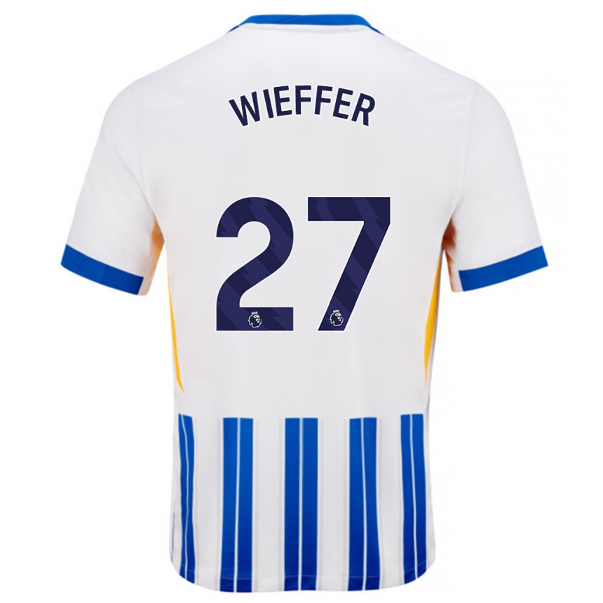 Enfant Football Maillot Mats Wieffer #27 Blanc Bleu À Rayures Fines Tenues Domicile 2024/25