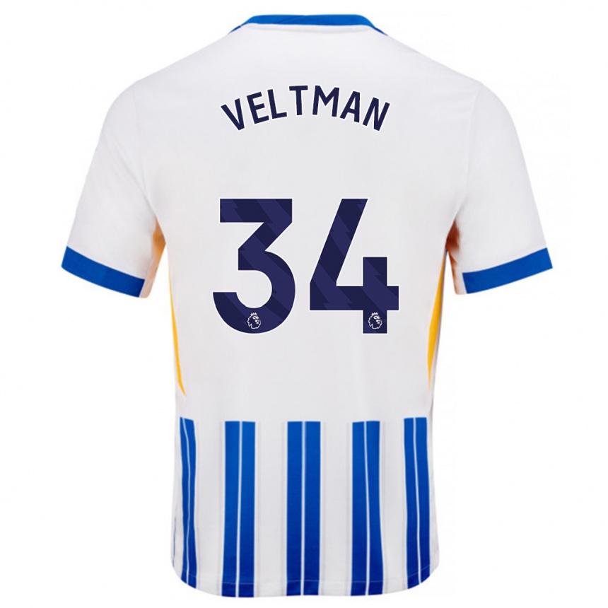 Enfant Football Maillot Joël Veltman #34 Blanc Bleu À Rayures Fines Tenues Domicile 2024/25