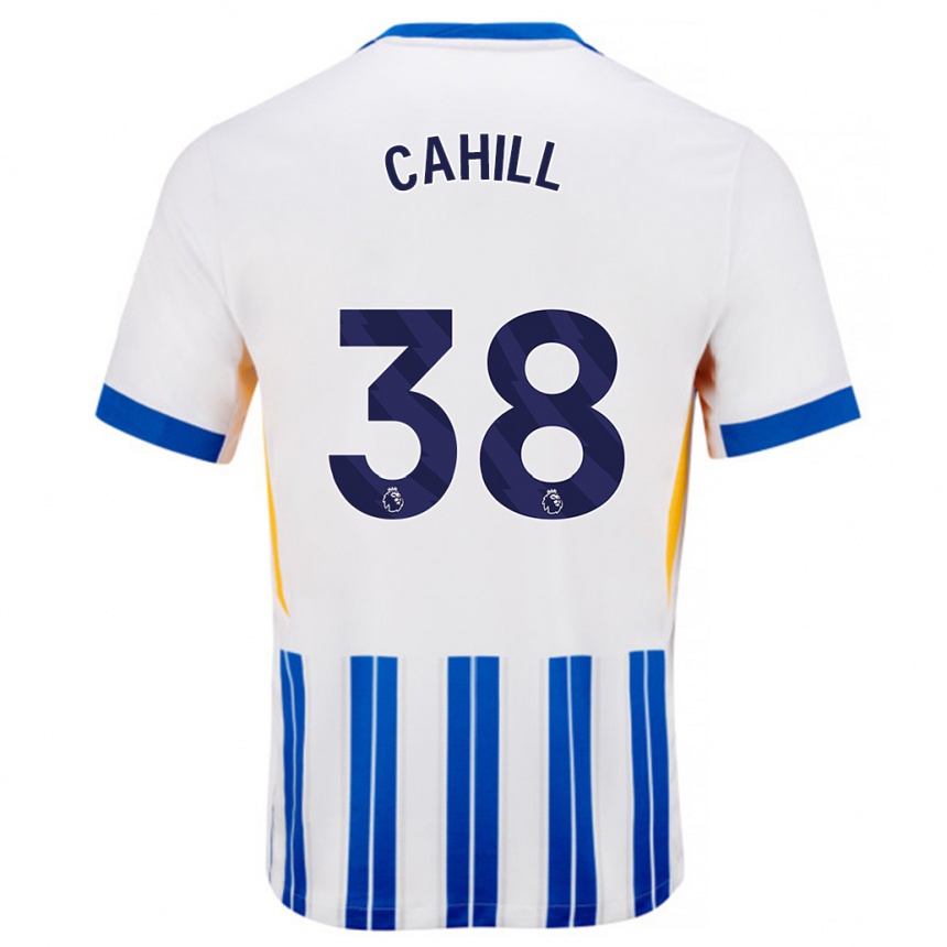 Enfant Football Maillot Killian Cahill #38 Blanc Bleu À Rayures Fines Tenues Domicile 2024/25