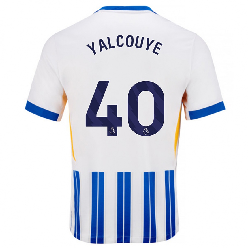 Enfant Football Maillot Malick Junior Yalcouyé #40 Blanc Bleu À Rayures Fines Tenues Domicile 2024/25