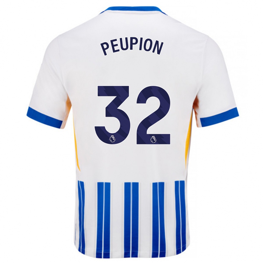 Enfant Football Maillot Cameron Peupion #32 Blanc Bleu À Rayures Fines Tenues Domicile 2024/25