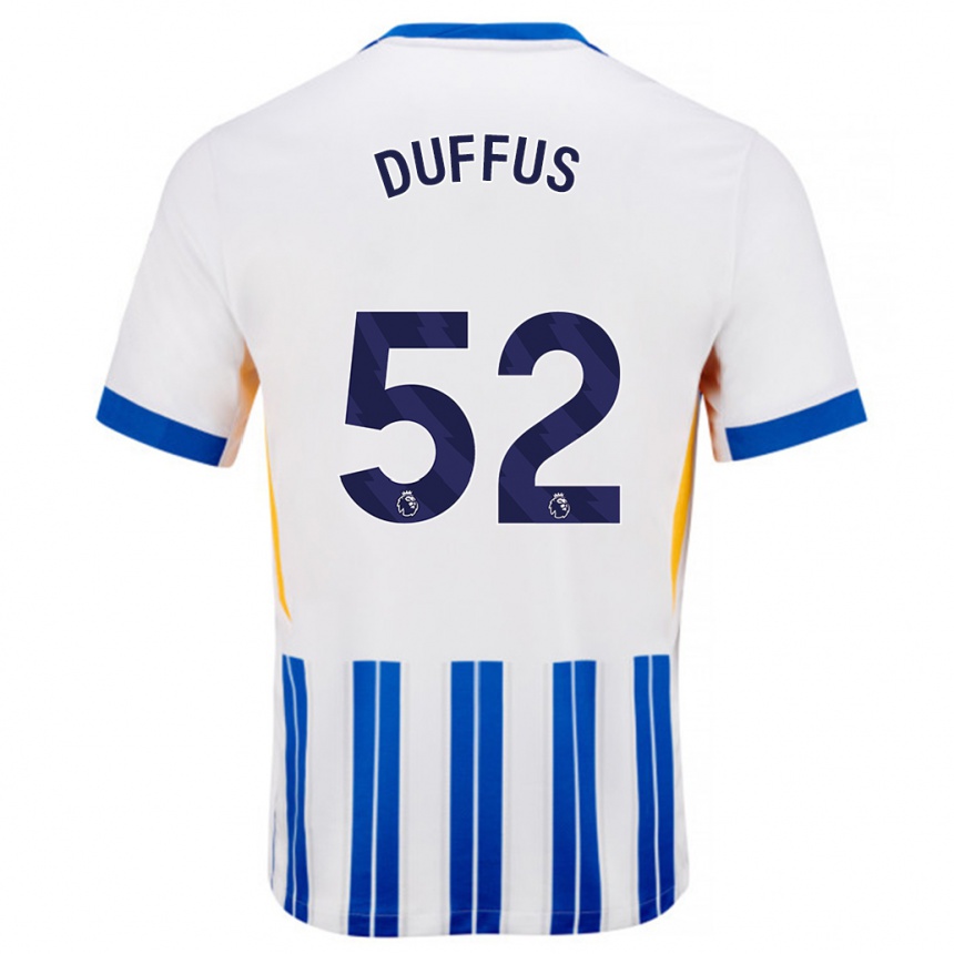 Enfant Football Maillot Josh Duffus #52 Blanc Bleu À Rayures Fines Tenues Domicile 2024/25