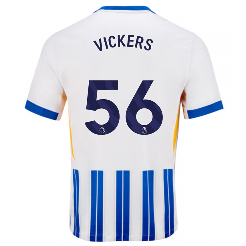 Enfant Football Maillot Caylan Vickers #56 Blanc Bleu À Rayures Fines Tenues Domicile 2024/25