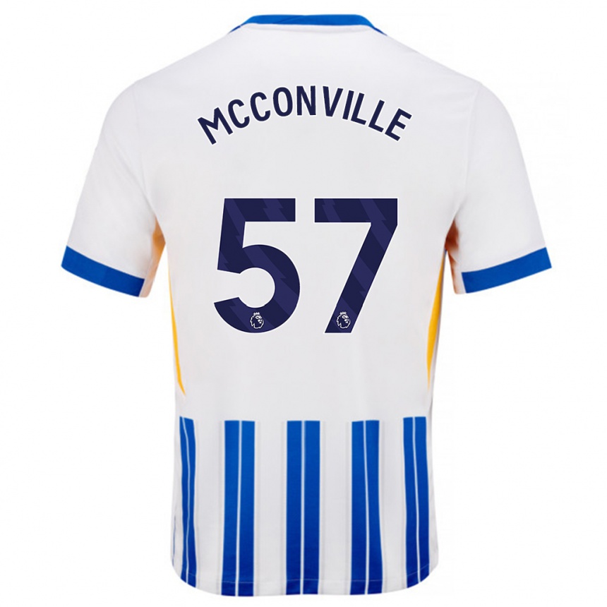 Enfant Football Maillot Ruairi Mcconville #57 Blanc Bleu À Rayures Fines Tenues Domicile 2024/25