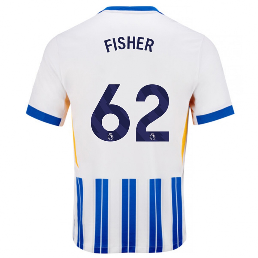 Enfant Football Maillot Hugo Fisher #62 Blanc Bleu À Rayures Fines Tenues Domicile 2024/25