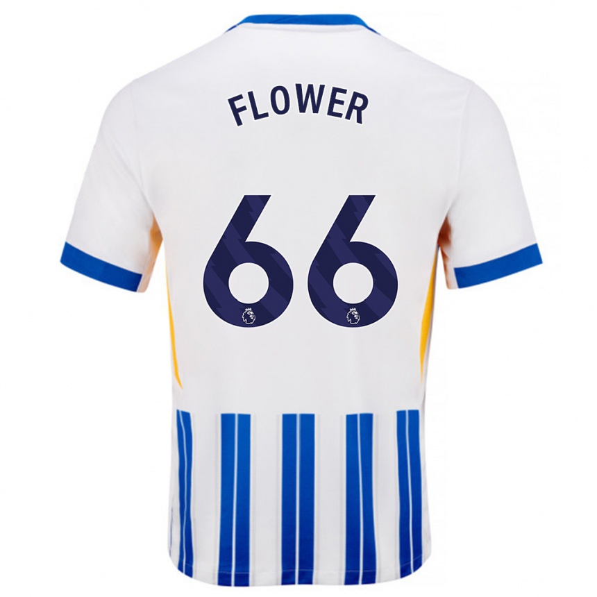 Enfant Football Maillot Louis Flower #66 Blanc Bleu À Rayures Fines Tenues Domicile 2024/25