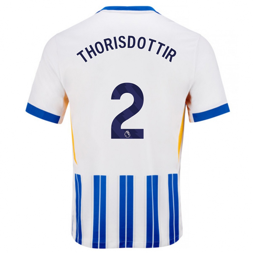 Enfant Football Maillot Maria Thorisdottir #2 Blanc Bleu À Rayures Fines Tenues Domicile 2024/25